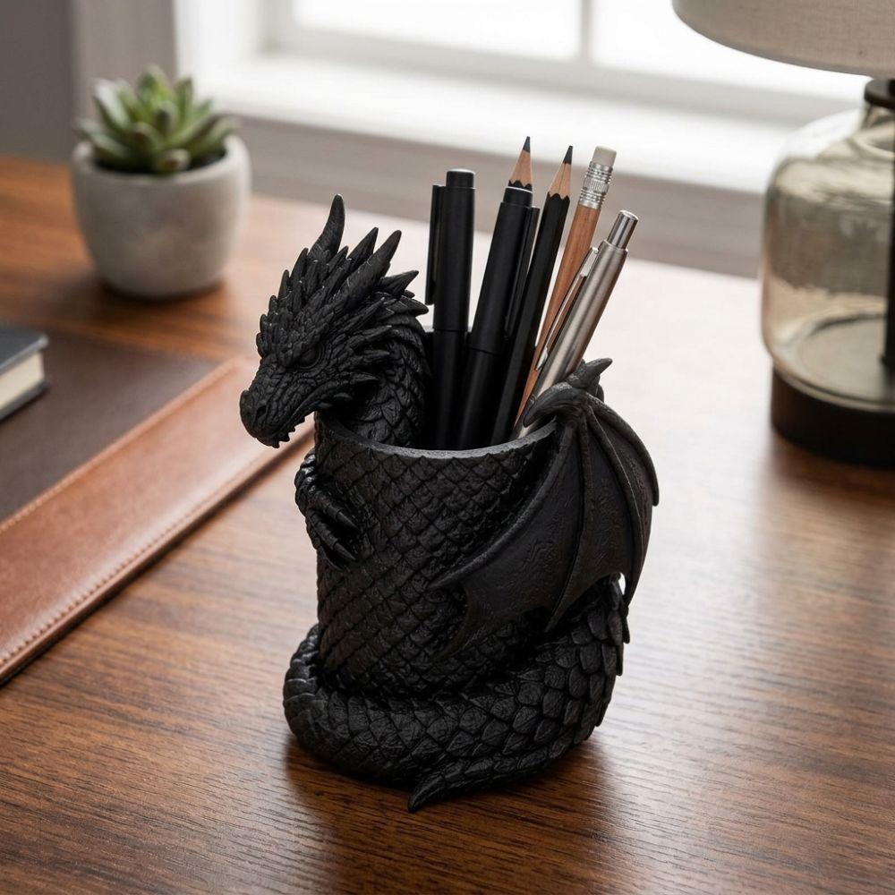 Realistic Dragon Pen Holder Statue 3D Printed Makeup Brush Box Dragon Head Storage Holder Bedroom