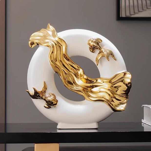 Chinese Koi Fish Attract Wealth Ceramic Accessories Office Cafe Table Sculpture Crafts Home Livingroom Bookshelf Figurines Decor