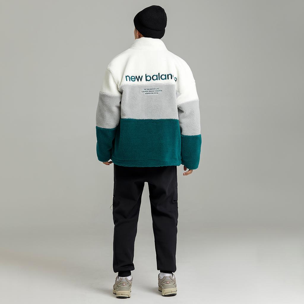 New Balance Plus Colorblock Patch Detail Zip Up Teddy Jacket Asia Sizing 'White Grey Green' Unisex 6DC44823-HT