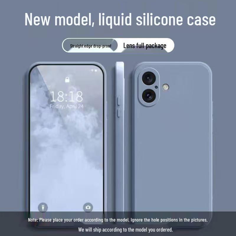 Liquid Silicone Drop Protection Case for Apple 16 Plus - Skin-Friendly, Full Coverage, Solid Color