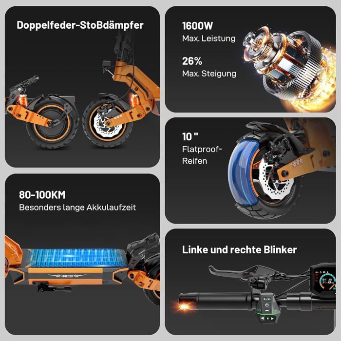 Electric Scooter D7 ABE-NFC 20.8Ah 500W/1600W 48V Range 80-100km 10'' Tires Double Disc Brakes Foldable APP RCB