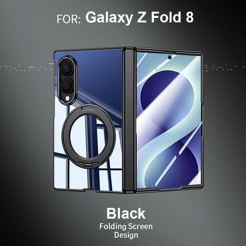 New Case For Samsung Galaxy Z Fold 8 Cover With 360 Rotatable Ring Holder Phone Stand Z Fold8 Cases Tempered Film Glass Bracket