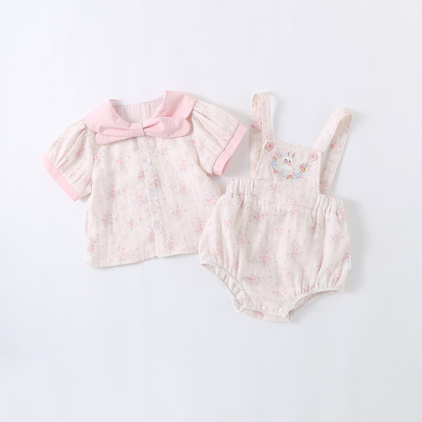 Girls Summer Overalls Set: Cute Short-Sleeve Bodysuit Two-Piece 73cm
