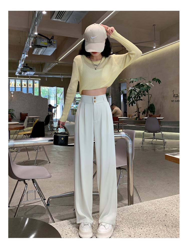 Women's 2025 Spring/Summer High-Waisted White Drape Slimming Wide-Leg Floor-Length Pants