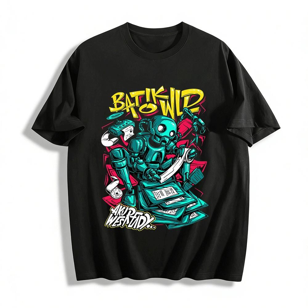 Cyberpunk Robot Print Trendy Tee Street Style Loose Casual T-Shirt Pure cotton T-shirt XXS