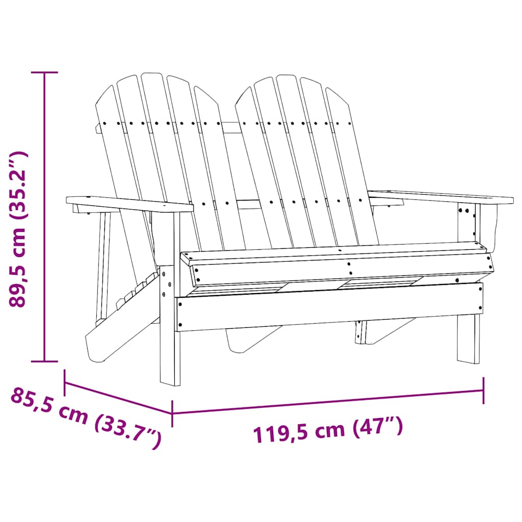 Vidaxl 2-Seater Adirondack Garden Chair, Solid Fir Wood
