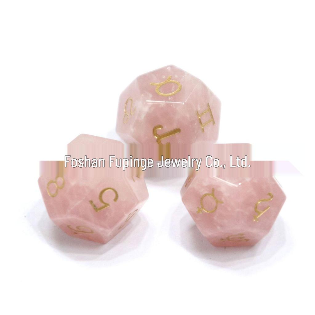 Transgraniczny zestaw kości D12 z naturalnego kryształu kwarcu Zodiak i Tarot