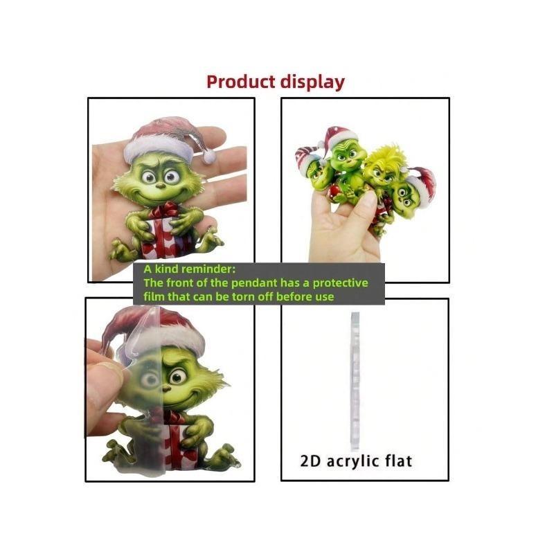 Acrylic Flat 2D Christmas Tree Pendant, Mirror Green Hair Monster - for Holiday Decorations, Halloween, Thanksgiving Flat Christmas Tree Pendant