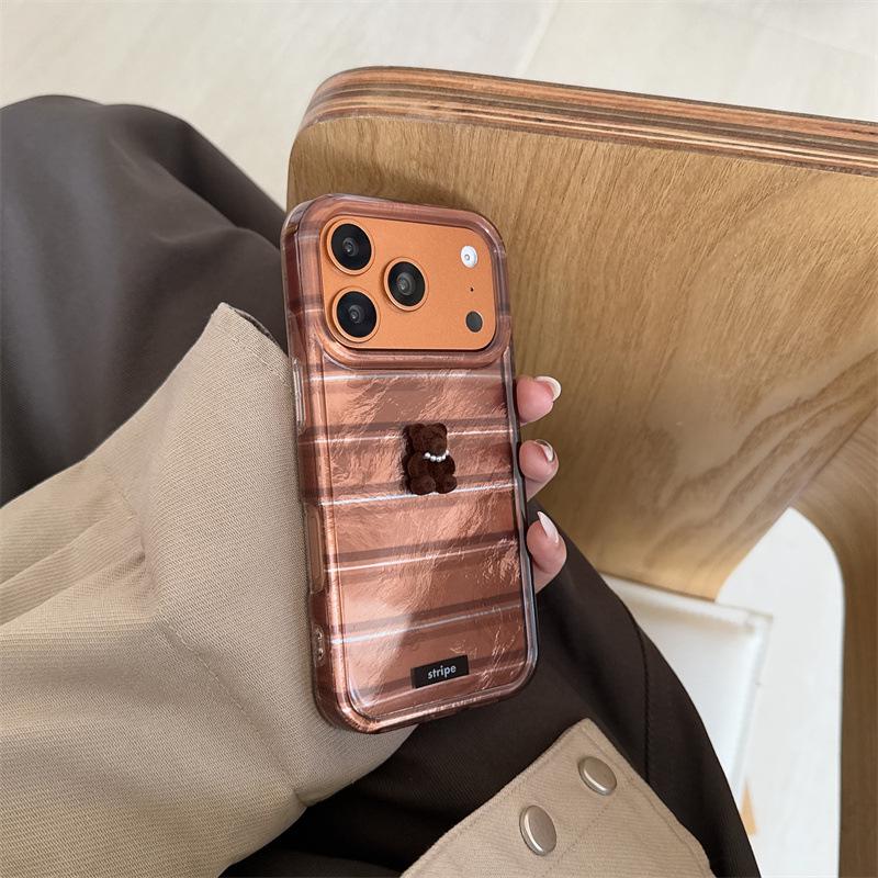 Japanese & Korean 3D Striped Bear Case for iPhone 17/16 Pro Max/15/14 - New Design for Girls