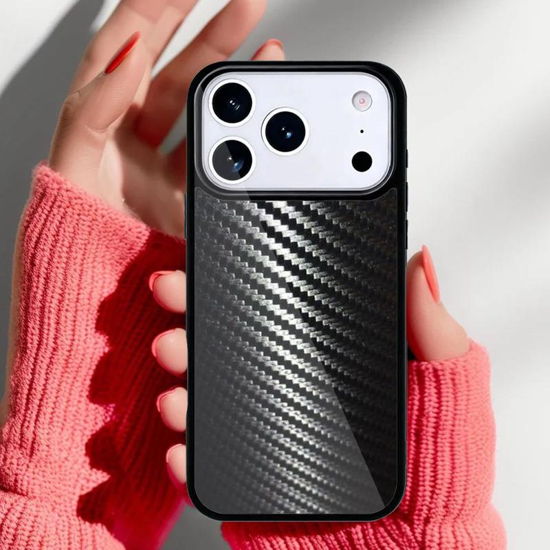 Carbon Fibre Effect Pattern Phone Case for iPhone 17 16 15 14 13 Pro Max Back Cover for 12 11 Pro Coque