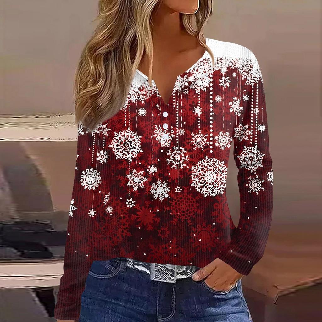 Dam T-shirt Tee Tryck Knapp Långärmad Stickad Tröja Vardag Weekend Mode Basic V-ringad Normal Topp