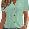 Summer New Women's Fashion Casual Solid Color Button V-Neck Short Sleeve T-Shirt
