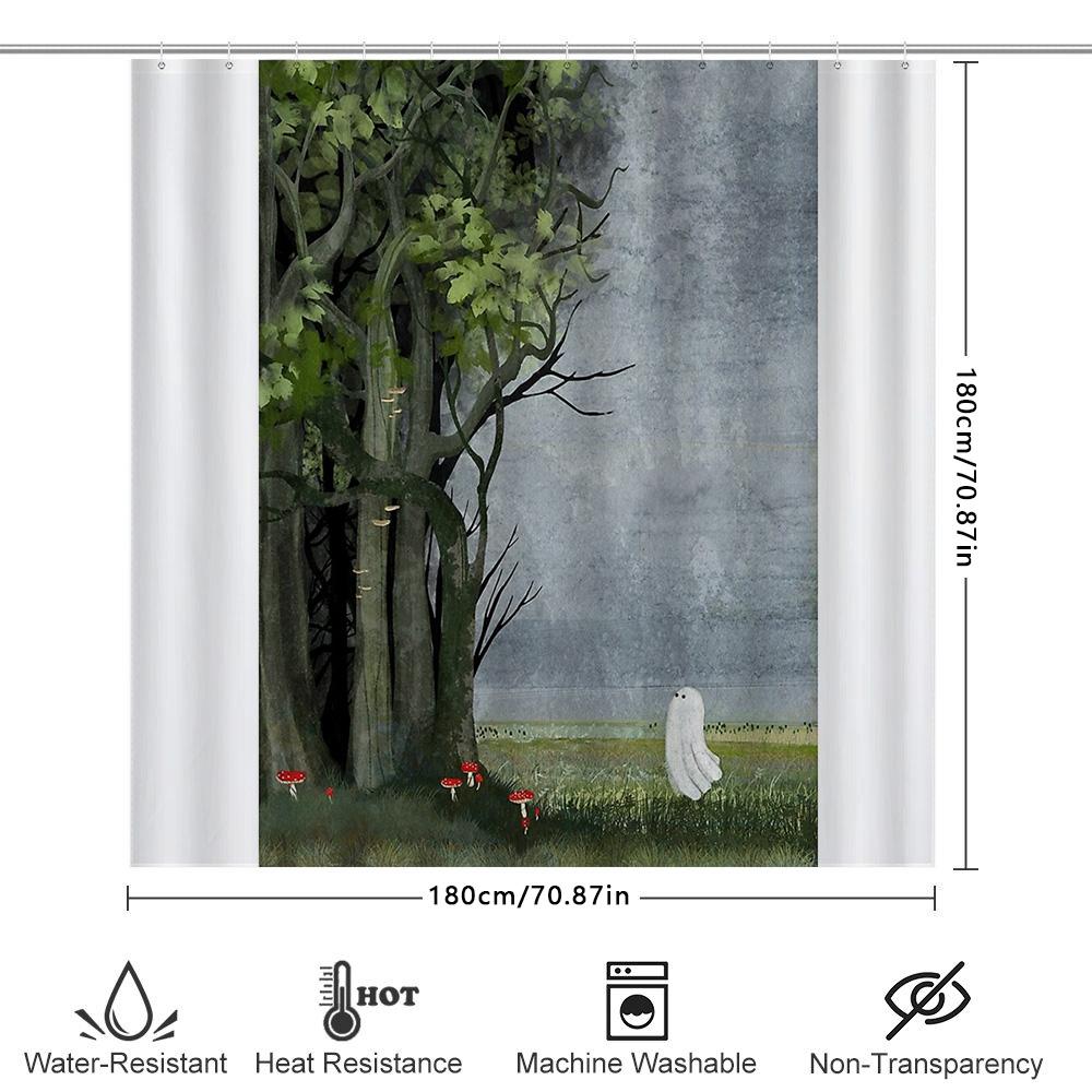 Spooky Forest Shower Curtain Gothic Halloween Decor Nature Landscape Bathroom Curtains Vintage Eerie Witchy Home Decor