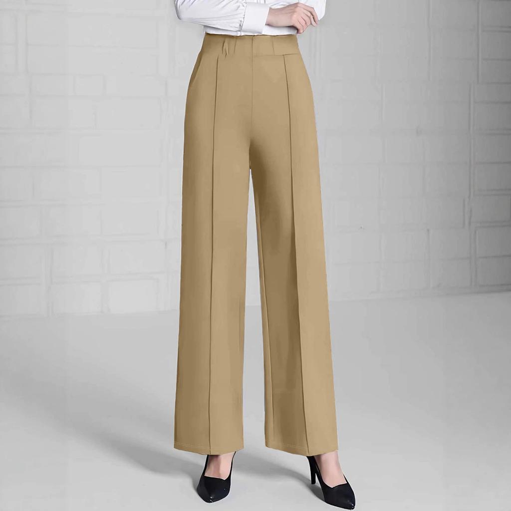 Women's High Waist Solid Color Wide Leg Pants Casual Elastic Waist Business Trousers