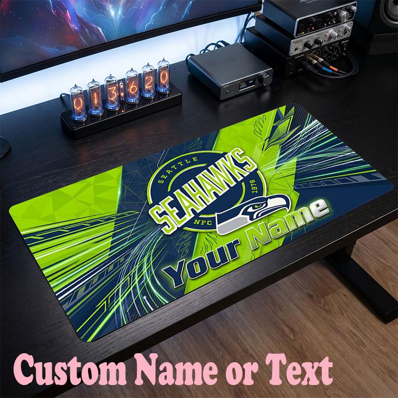 Seattle Seahawks Customized Name Text Mouse Pad, Large Desk Mouse Mat Personalized Home Office Present