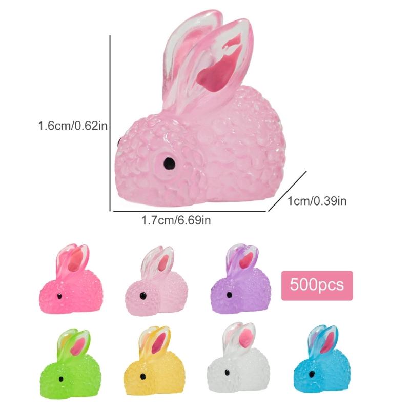 Pack of 500 Glow in the Dark Resin Rabbits Miniature Bunnies Figurines for Micros Landscape Decoration Craft Supplies