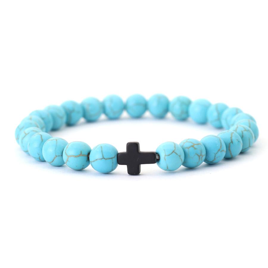 Minimalist Cross Bracelet Men Natural Tiger Eyes Lava Howlite Stone Beaded Braclet Healing Meditation Casual Accessories Joias