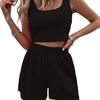 Damen Zweiteiler Sommer Strick Ärmelloses Crop Top und High Waist Kurze Lounge Sets