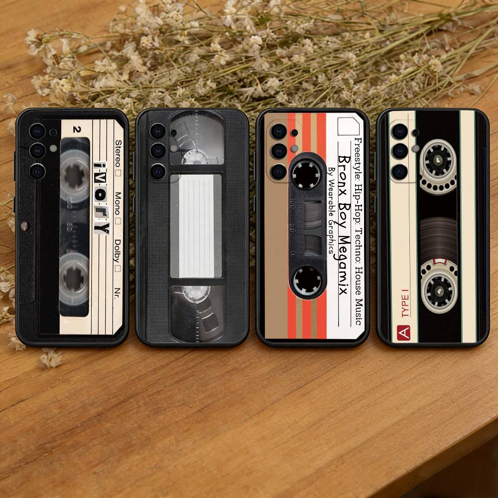 Cassette Tape Retro Style Phone Case Black Silicone Soft For Samsung S25,S24,S21,S22,S23,S30,Ultra,S20,Plus,Fe,Lite