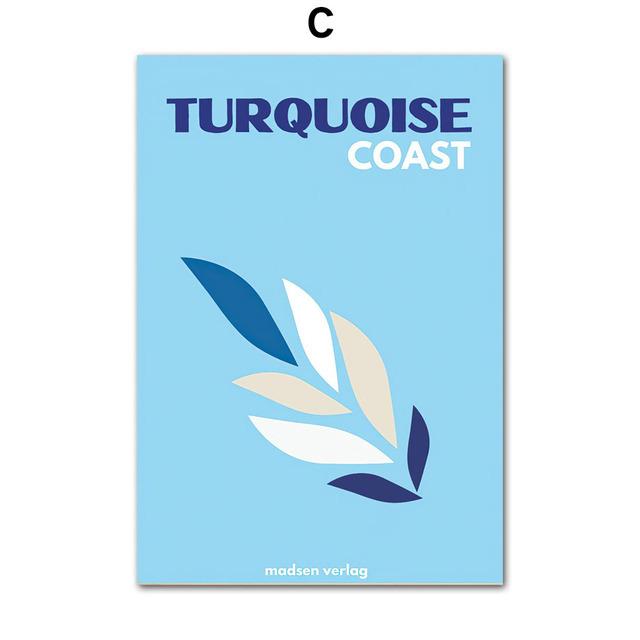 Massivholzrahmen Abstrakte Palmblattkoralle Reise Bunte Vintage Poster und Drucke Nordischer Stil Leinwandmalerei Wandkunst Wohnzimmerdekoration