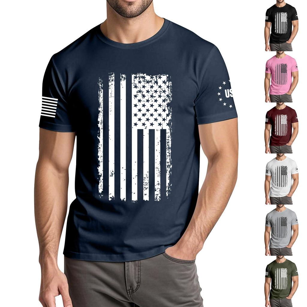 Tricou de vară pentru bărbați, la modă, casual, cu gât rotund și mâneci scurte, imprimat cu tema Zilei Independenței