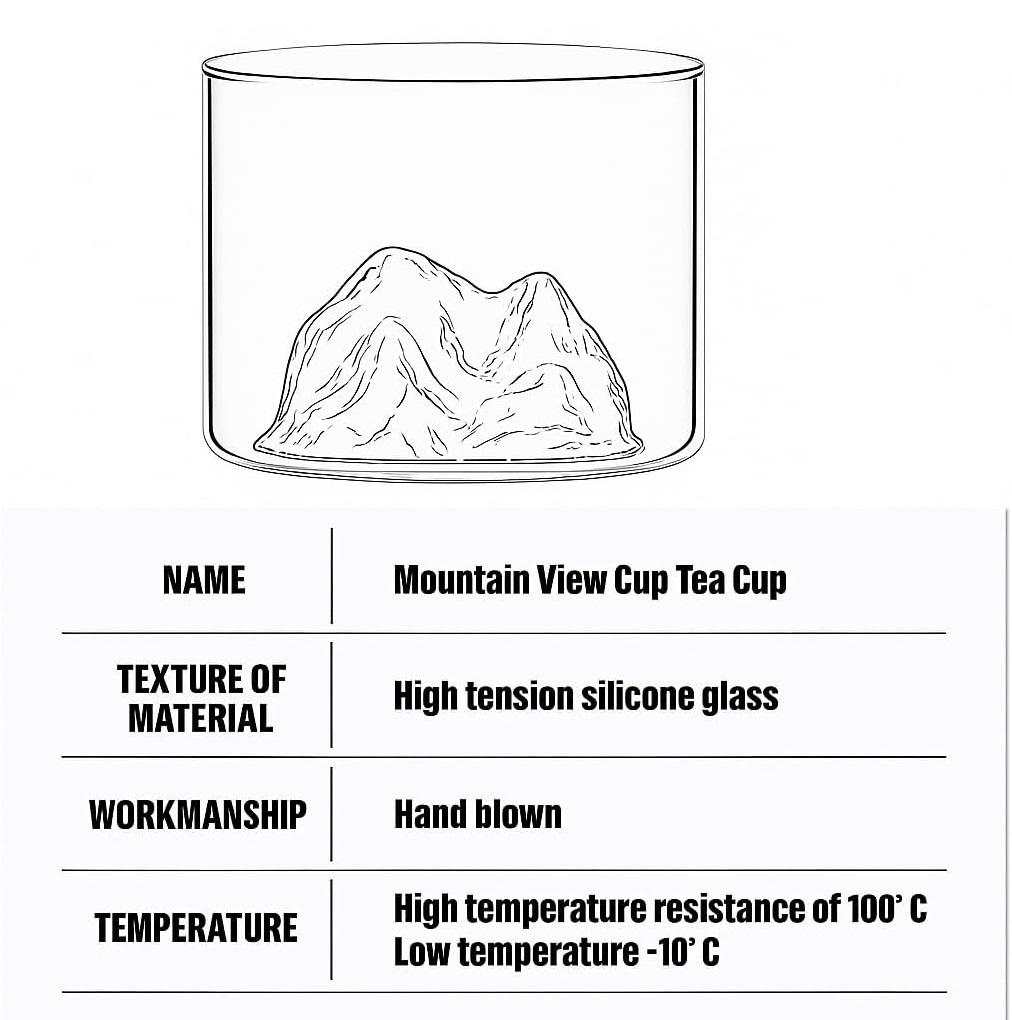 180ml/280ml Mountain Ridge Tumbler with 3D Mountain Base Crystal Whiskey Glass for Bourbon & Scotch