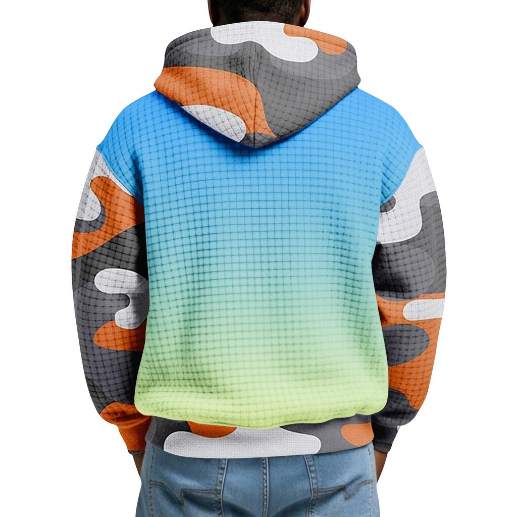 Sudadera Deportiva Casual para Hombre con Capucha y Media Cremallera a Cuadros con Cordón y Estampado