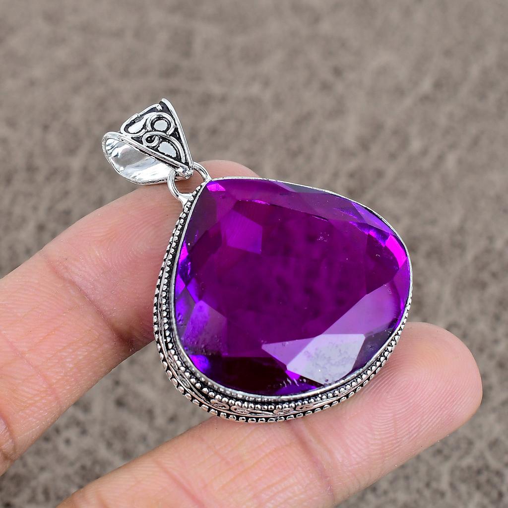 Pink Amethyst Gemstone Handmade 925 Sterling Silver Jewelry Pendant 1.97" KKG-32