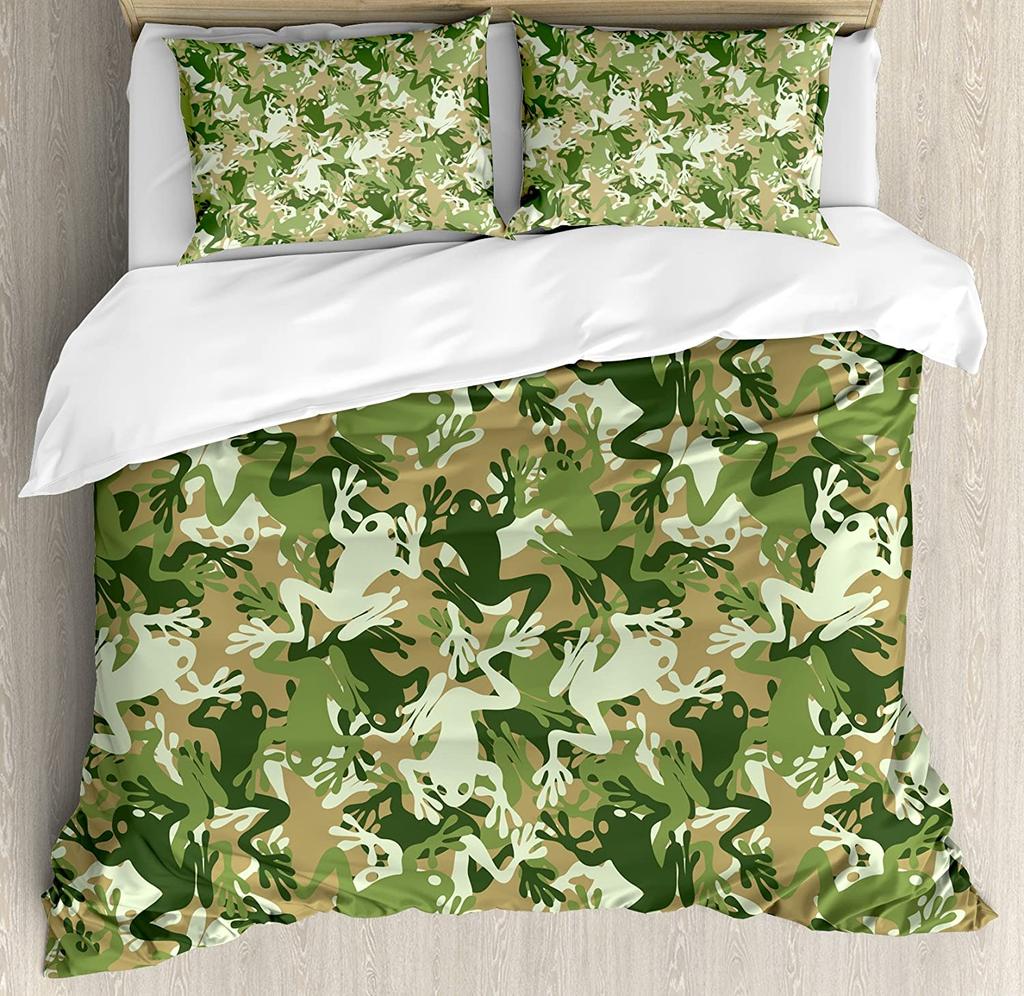 Set Biancheria da Letto Animali Per Camera da Letto Letto Casa Teschio Mimetico Design Militare con Vari Copripiumino Rana Copripiumino Federa