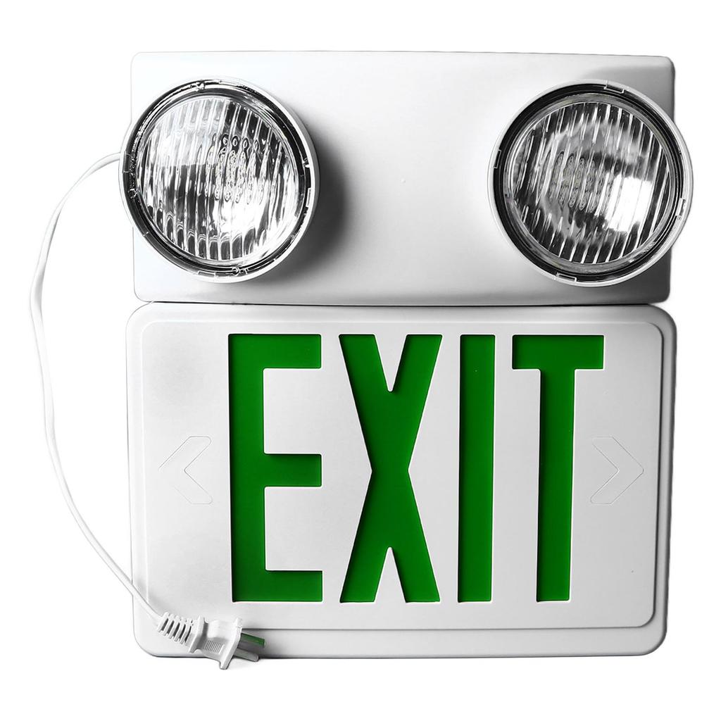Exit Emergency Light Combo Fire Evacuation Green Sign Dual Head LED Lights