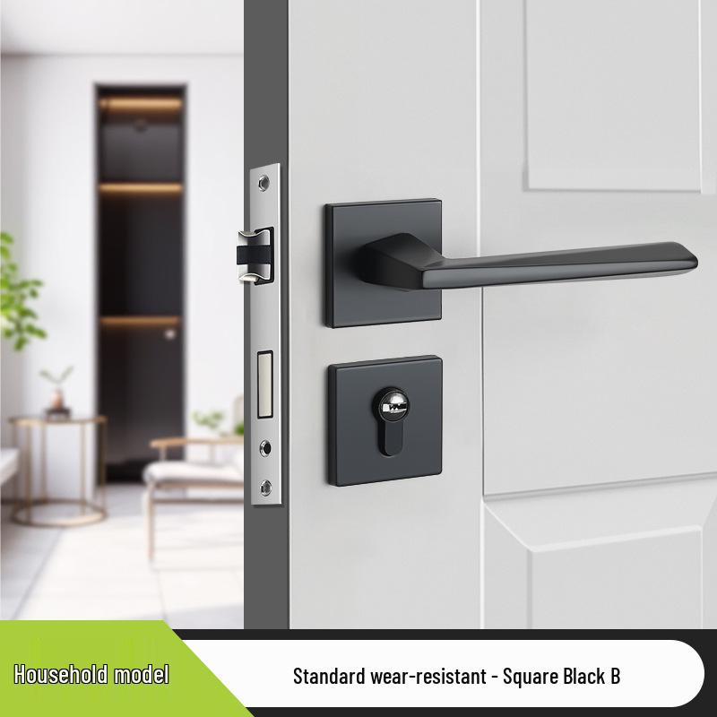 Universal Magnetic Black Bedroom Door Handle Lock - Silent, Solid Wood Design