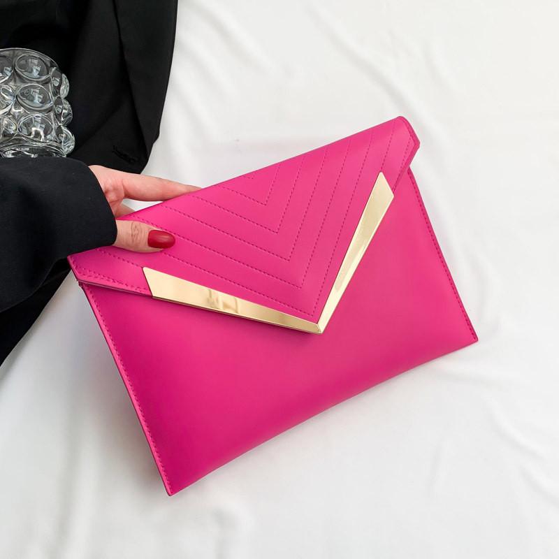 Stilvolle Damen-Clutch-Tasche mit großem Fassungsvermögen, trendige PU-Umschlagtasche in Schwarz, Weiß, Khaki und Rosenrot