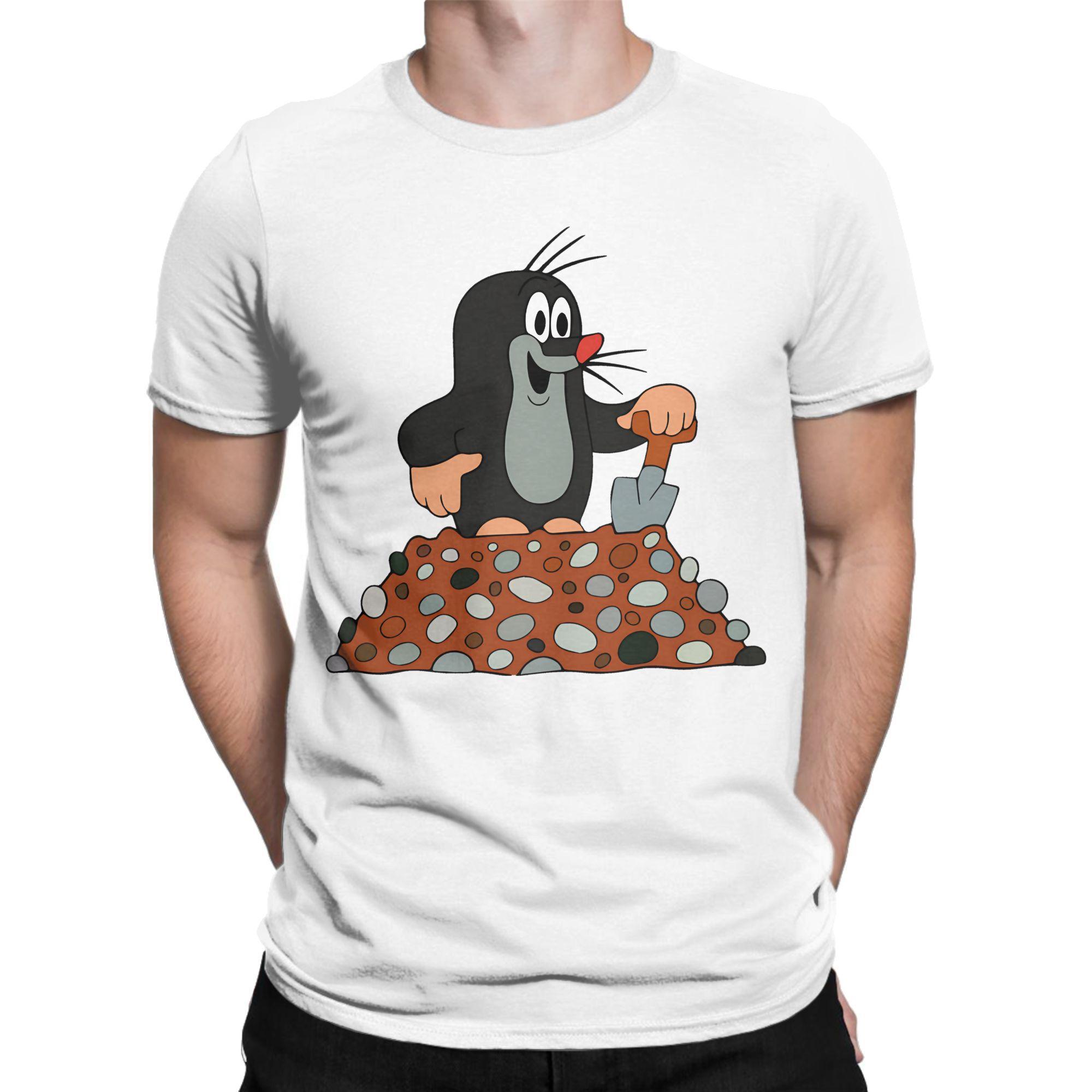 Lustiges Der Kleine Maulwurf Krtek Grabe ein Loch T-Shirt Herren Rundhals 100% Baumwolle T-Shirt Cartoon Kurzarm T-Shirts Bedruckte Kleidung 4XL