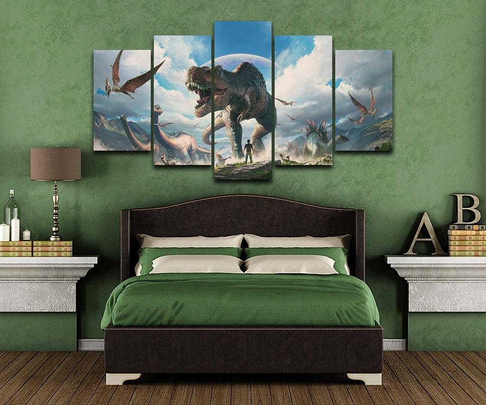 5 Pieces Wall Art Canvas Animal Poster Dinosaur World Decorative Painting Living Room Wallpaper Bedroom Picture Home Decoration