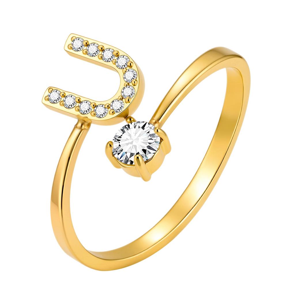 Chic Zircon Initial A-Z Letter Rings for Women Girls Adjustable Opening Ring Name Alphabet Female Wedding Fashion Jewelry Gift