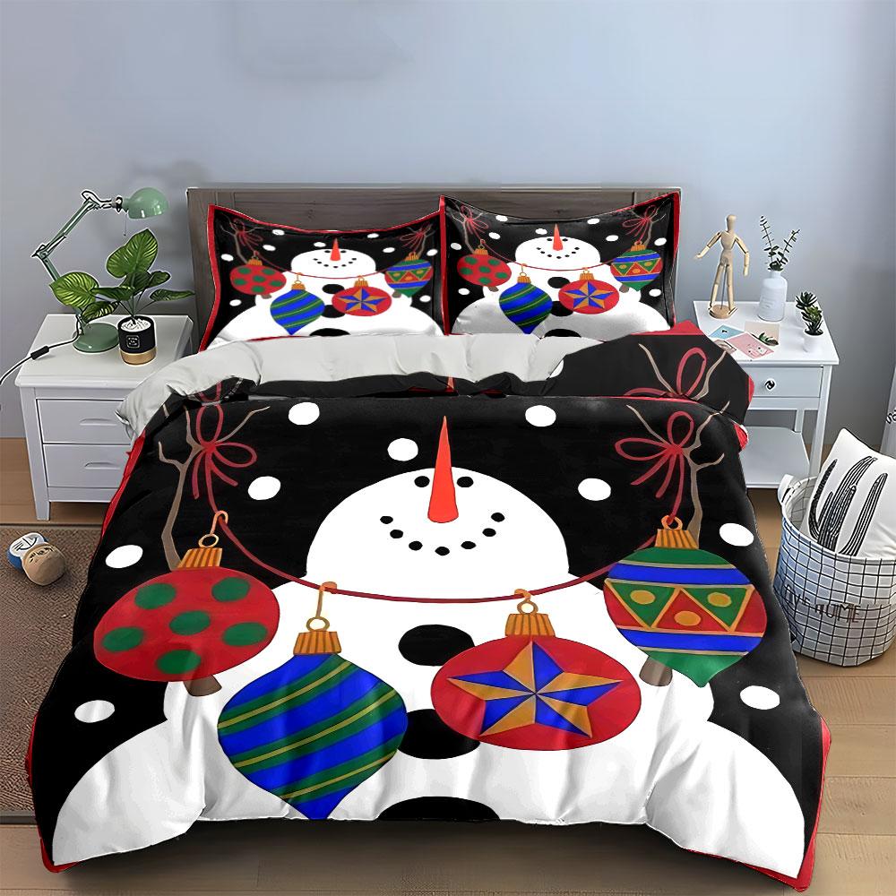Snowman with Christmas Ornaments Bedding Duvet Cover Set Duvet Cover Pillowcases  (1*Duvet Cover 2*Pillowcases, Without Duvet Insert)
