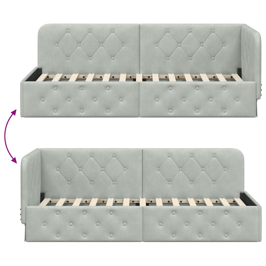Corner Bed Frame Light Grey 80 X 200 Cm Velvet