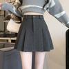 Plus Size Grey Wool Blend A-Line Pleated Skirt for Women - High Waist, Hip-Covering, Thickened, Casual, Short Skirt for Autumn/Winter