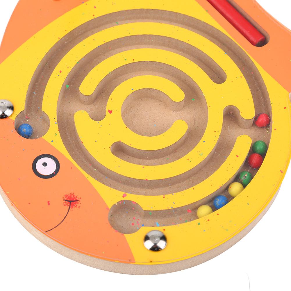 Wooden Magnetic Maze Educational Intellectual Kids Toy Puzzle Game Pen Gift #Yellow Fish