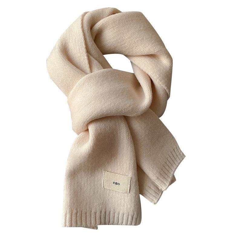 Gentle solid color small scarf white knitted wool short scarf women's autumn and winter warm couple style simple