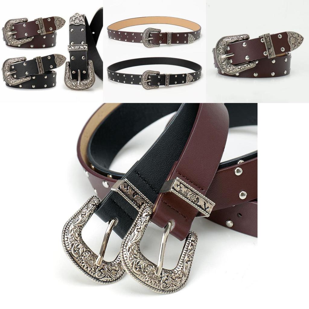 Y2k Vintage Faux Leather Belt With Alloy Buckle And Decorative Studs For Jeans And Outfits