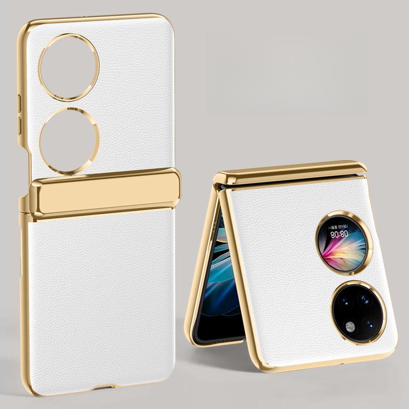 

Подходит для чехла для мобильного телефона Huawei P50PocketS Гальванизированная петля Полностью закрывающий Противоударный Бизнес для мужчин и женщин 50 Однотонный кожаный чехол Huawei P50 Pocket