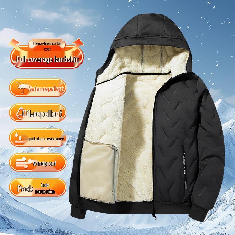 Herren-Lammwoll-Jacke mit Stehkragen und Kapuzenweste mit Fleece-Futter für mittlere und ältere Menschen