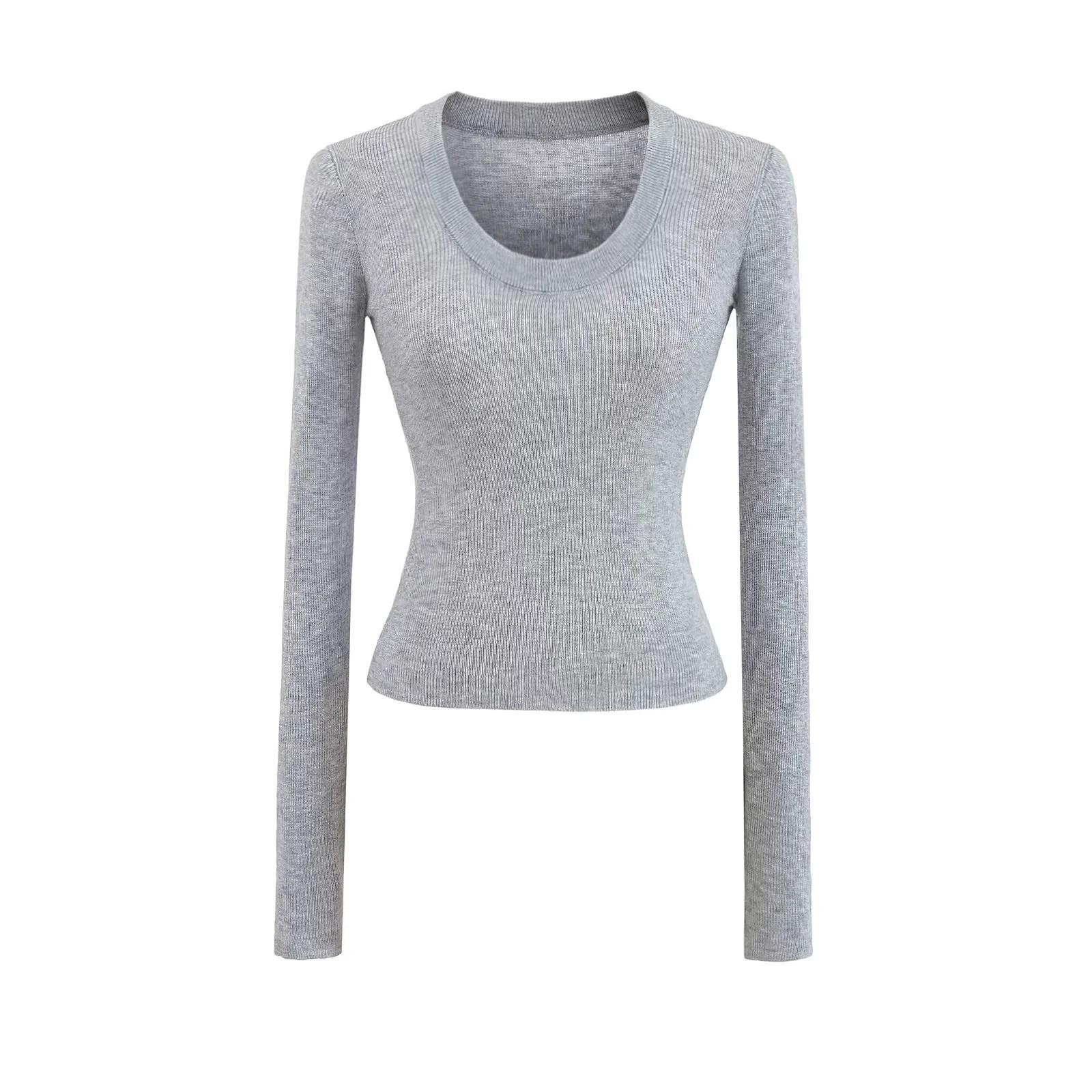 

Весна 2025 Трикотаж из шерсти с U-образным вырезом: Прозрачный топ облегающего кроя с длинным рукавом Small