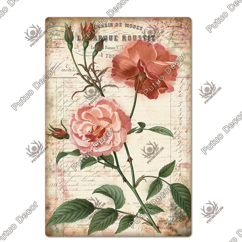 Decor Flower Plaque Metal Vintage Tin Sign Wall Decoration Posters for Home Garden Kitchen Living Room Iron Painting