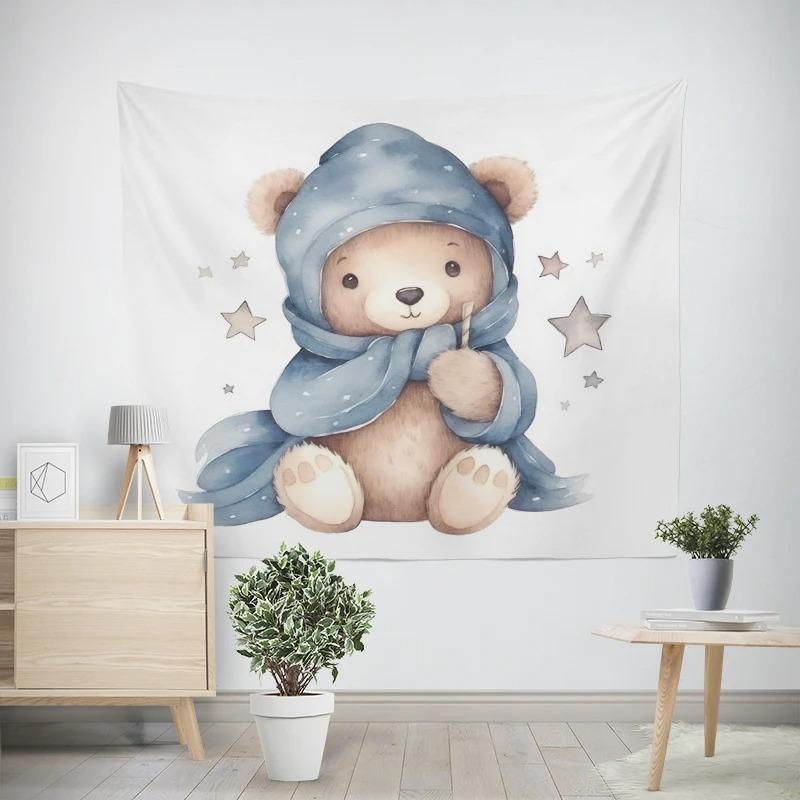 New Year Christmas White Bear Pattern Living Room Bedroom Decorative Tapestry