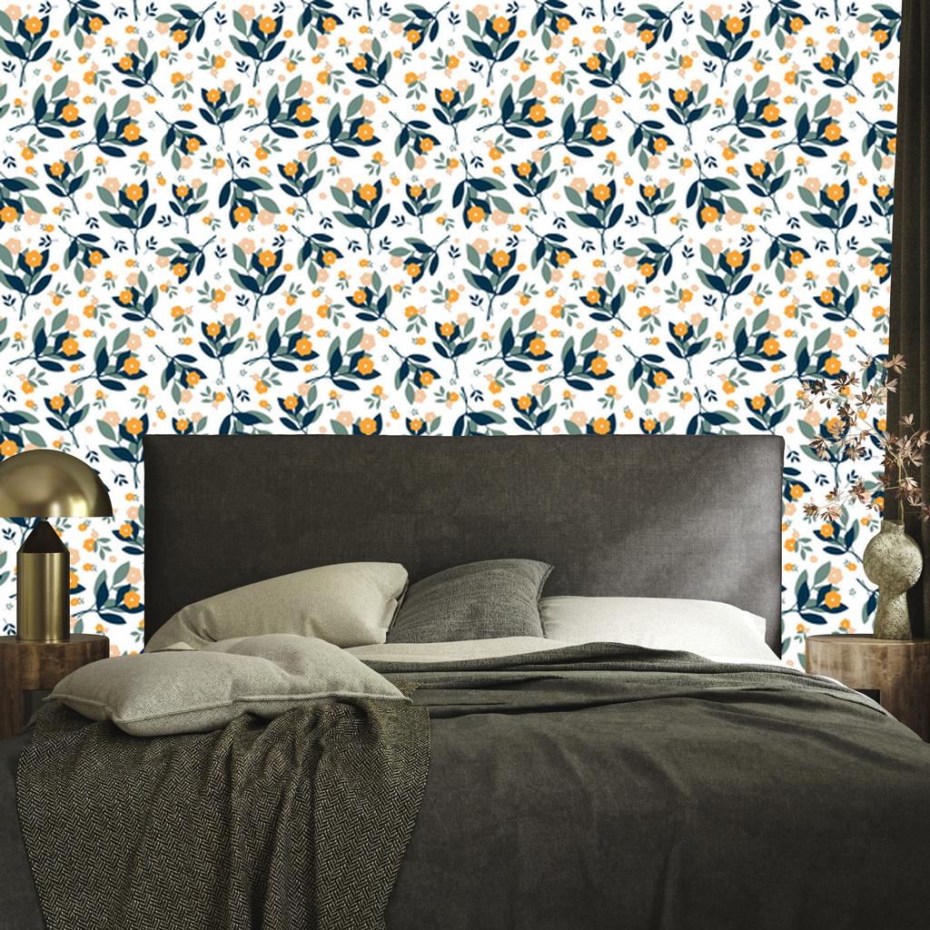 Wallpaper Flowers White, Light Gray, Turquoise and Cream 50x1000