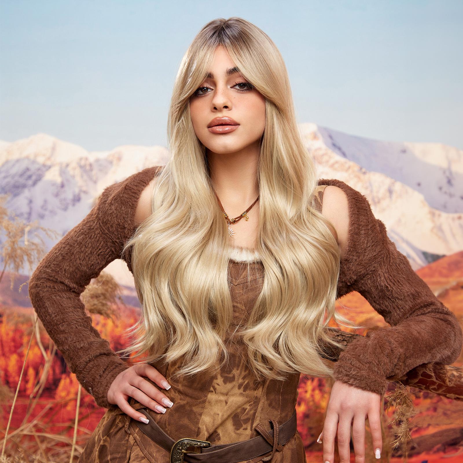 Синтетические длинные волнистые вьющиеся волосы цвета омбре блондинки для парика — фото 5