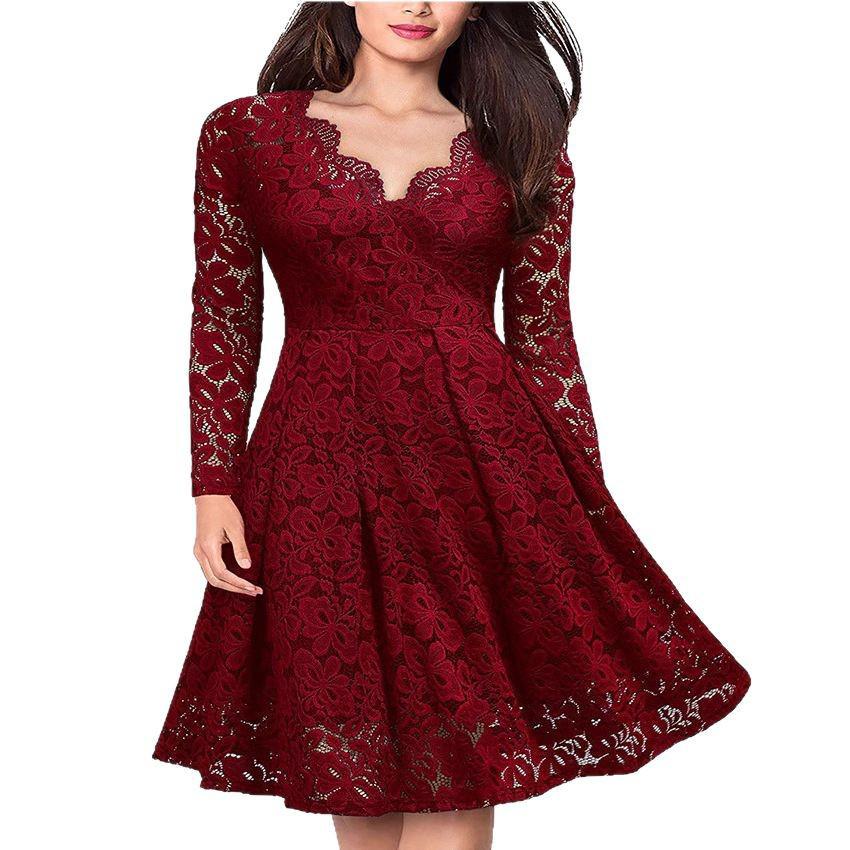 Lace V-Neck Swing Dress - European & American Style Women's Fashion