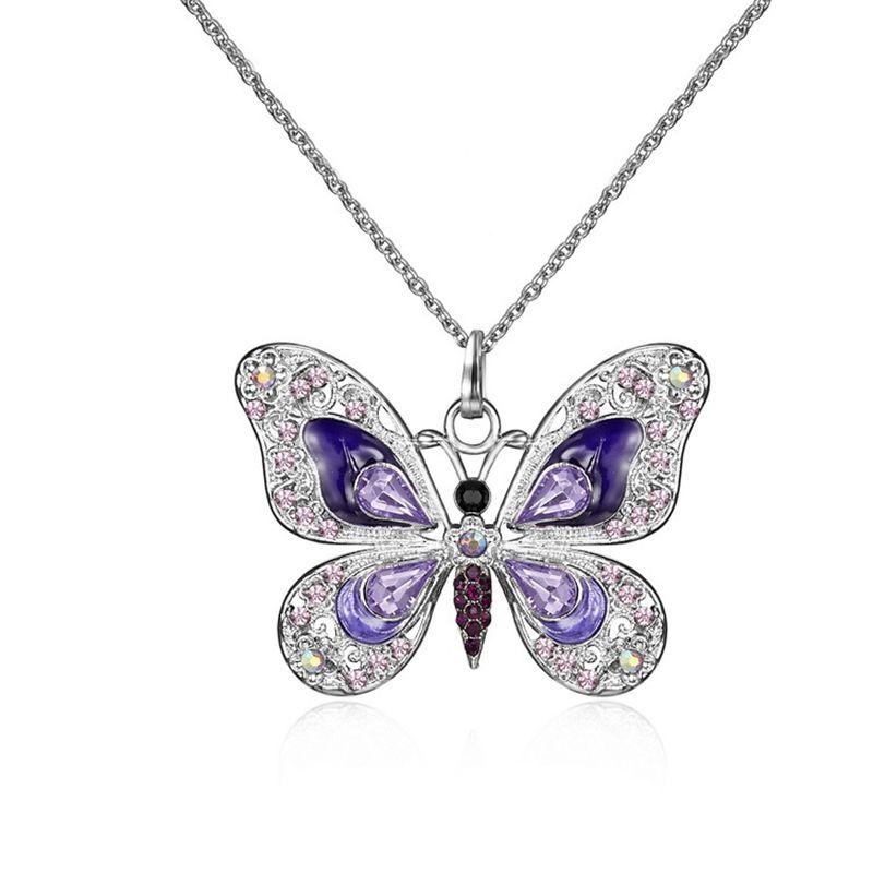 Fashion Silver Color Crystal Rhinestone Butterfly Pendant Necklaces for Women Long Chain Animal Long Necklace Jewelry Party GiftGood Product